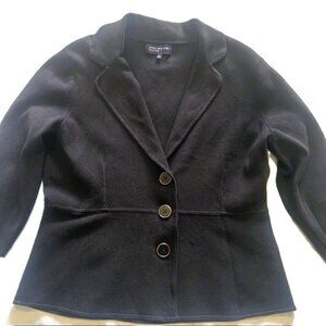 Jones New York Signature Ladies XL Knit Cardigan 3 Buttoned Blazer Black Read